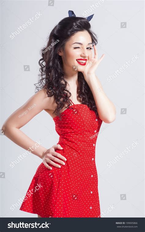 Sexy Pin Girl Red Dress Isolated Stock Photo 199005866 Shutterstock