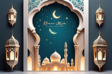 Premium Photo Modern Style Ramadan Mubarak Greeting Cards With Retro