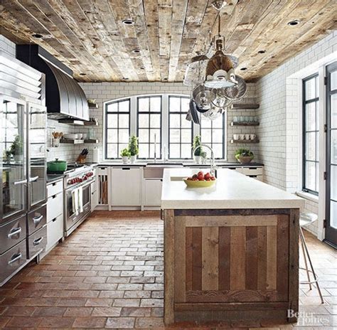 Pin By April Roberson On For The Home Brick Floor Kitchen Country Style Kitchen Rustic Kitchen