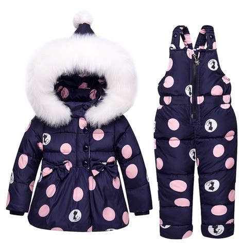2018 New Infant Baby Winter Coat Snowsuit Bowknot Polka Dot Duck Down