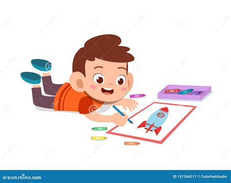 Kid Drawing With Crayon Vector Stock Illustration Illustration Of