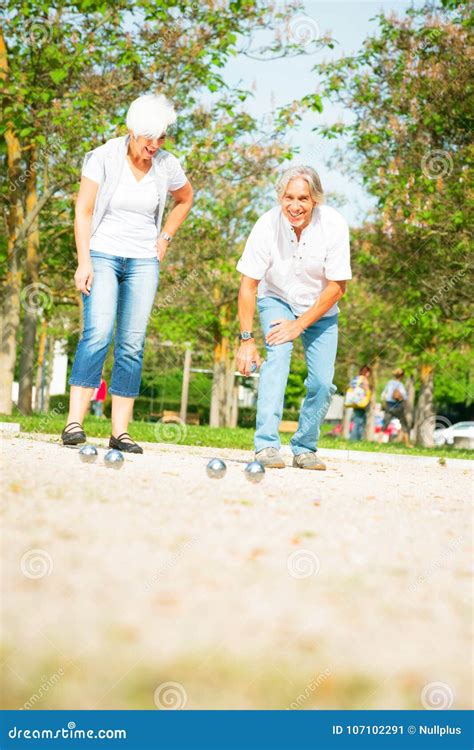 Senior Couple Playing Boule Stock Image Image Of Happy Relationship
