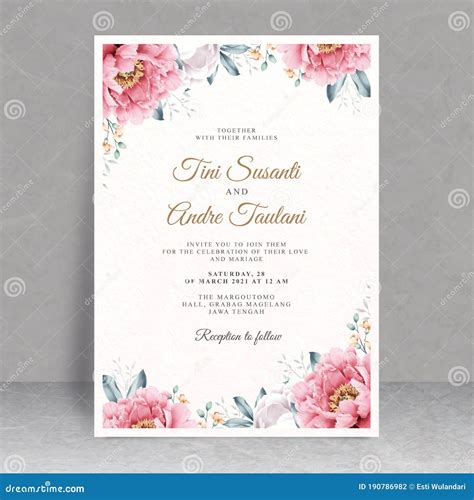 Elegant Wedding Card Theme With Floral Frame Watercolor Stock Vector