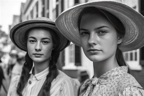 Premium Ai Image Two Women Wearing Hats Stand In Front Of A Building