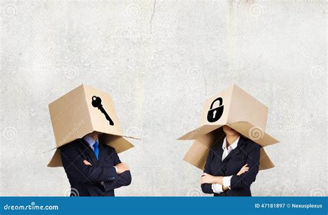 Business People Wearing Boxes Stock Image Image Of Face Faceless