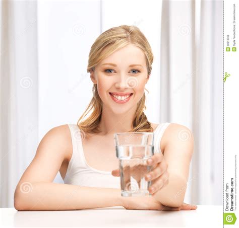 Young Smiling Woman With Glass Of Water Stock Photo Image Of Holding