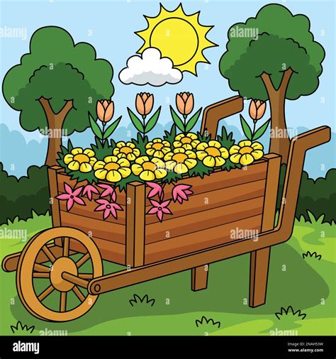 Wheelbarrow With Flowers Colored Cartoon Stock Vector Image And Art Alamy