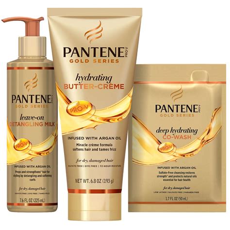 The Pantene Gold Series Styling & Moisturizing Pack With Hydrating Butter-Creme, Detangling Milk ...