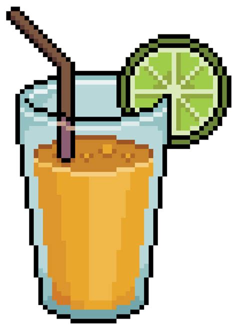 Pixel Art Fruit Juice With Lemon And Straw Vector 8bit Game Item On
