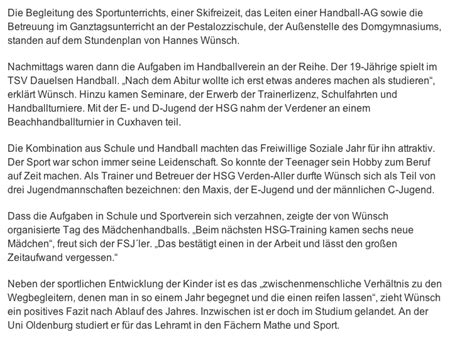 Einige stellen und träger bieten vorgefertigte bewerbungsunterlagen und formulare an, die du nur ausfüllen musst. Freiwilliges Soziales Jahr im Sport am DOG - Domgymnasium ...