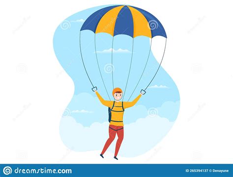 Skydiving Illustration With Skydivers Use Parachute And Sky Jump For