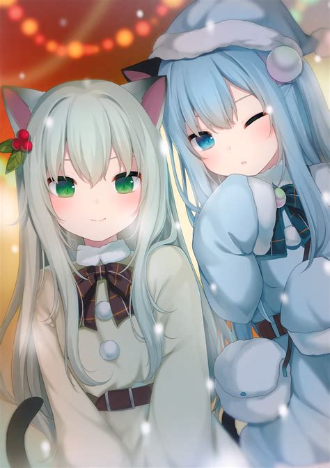 Download 2495x3535 Cute Anime Girls, Animal Ears, Loli, Dress, Wink