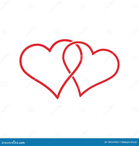 Dos Corazones Icono Símbolo Rojo Aislado Vector Del Amor Stock De