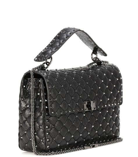 Valentino Medium Rockstud Stitched Crinkled Leather Chain Shoulder Bag