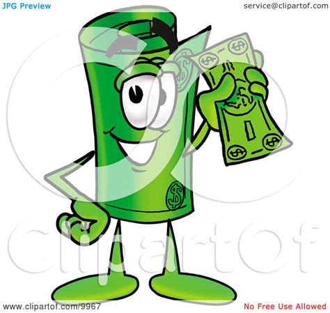 Clipart Picture Of A Rolled Money Mascot Cartoon Character Holding A