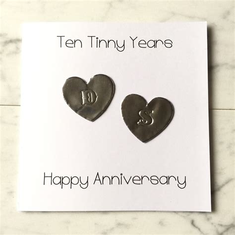 10th Wedding Anniversary Card Personalised Tin Anniversary Handmade In London England