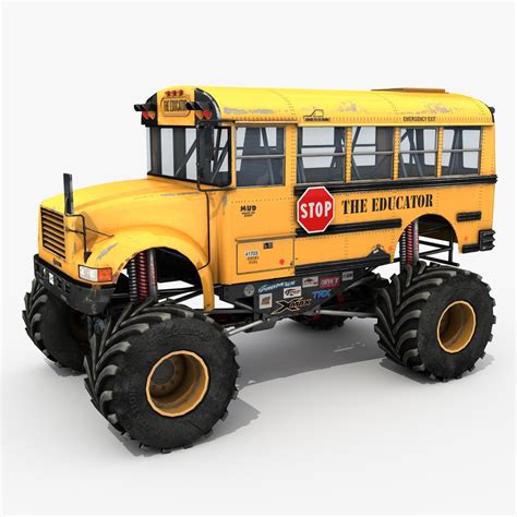 Yellow School Bus Monster Truck Model Turbosquid 1247218