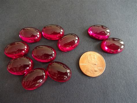 18x13mm Red Dyed Glass Corundum Cabochon Oval Cabochon Translucent