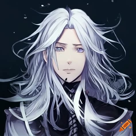 Elegant Anime Male With Long White Hair