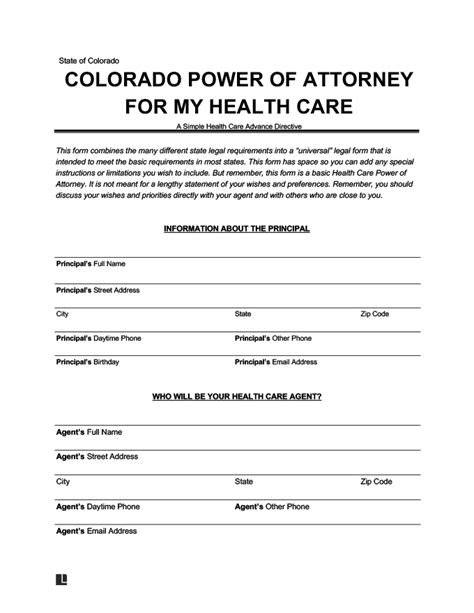 Free Colorado Medical Power Of Attorney Form Pdf Legal Templates