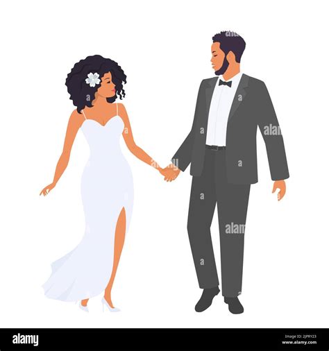 African American Couple Getting Married Cartoon Flat Style Vector