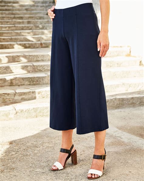 Cotton Traders Womens Wide Leg Crop Trousers In Blue Cotton Traders