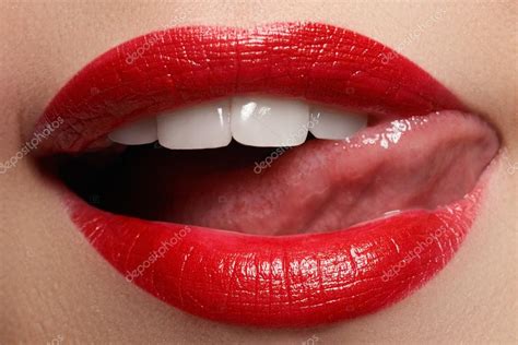 Sexy Lips Beauty Red Lips Beautiful Make Up Closeup Sensual Mouth Lipstick And Lipgloss