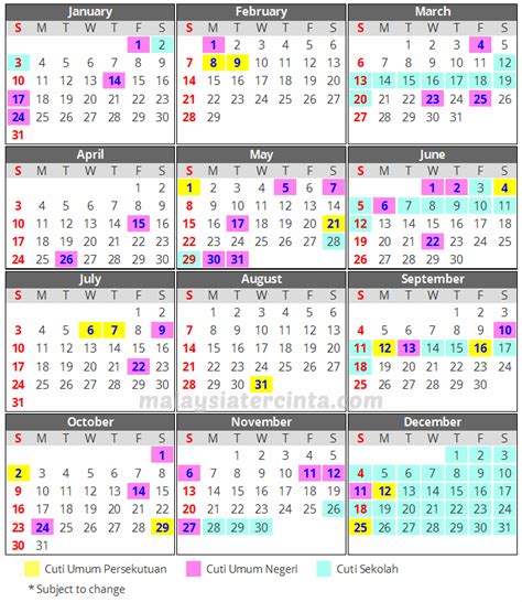 Mereka yang tinggal di kuala lumpur, labuan, dan putrajaya mempunyai hujung minggu yang panjang dengan hari wilayah persekutuan pada hari isnin, 1 februari. Kalendar Cuti Umum Dan Cuti Sekolah 2018