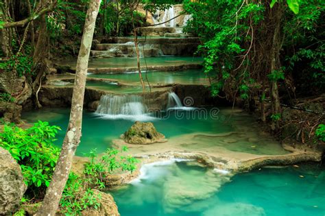 Deep Forest Waterfall In Huay Mae Kamin Kanjanaburi Thailand Stock