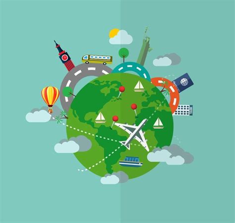 Tourism Vector Illustration With Airplane And Earth Vectors Graphic Art