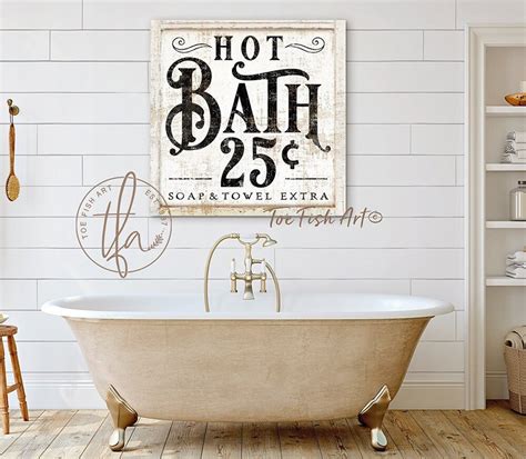 bathroom sign hot bath 25 cents modern farmhouse wall decor etsy