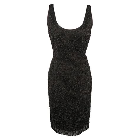 Vintage Emanuel Ungaro Size 8 Black Beaded Lace Sleeveless Dress