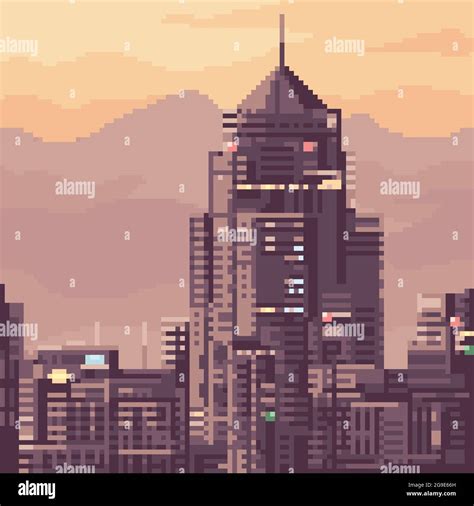 Pixel Art Of City Building Sunset Stock Vector Image And Art Alamy