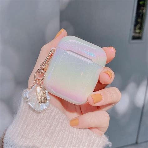This cute airpod case are a best gift for girls. NOWSELLERS™ 3D Love Pearl Shell Keychain Water Drop ...