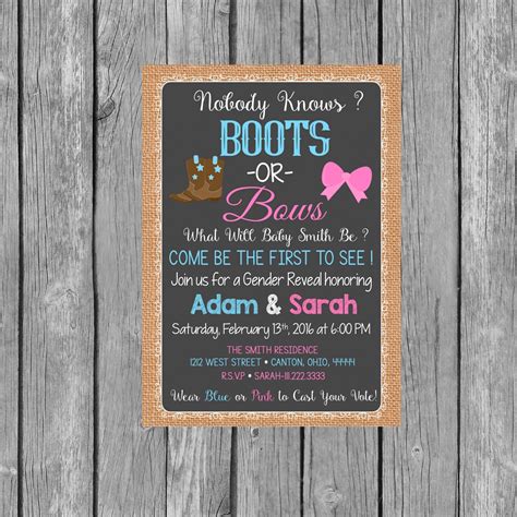 Boots Or Bows Gender Reveal Party Invitation Gender Reveal