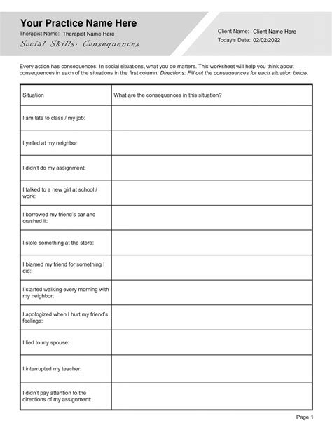 Social Skills Worksheet For Consequences