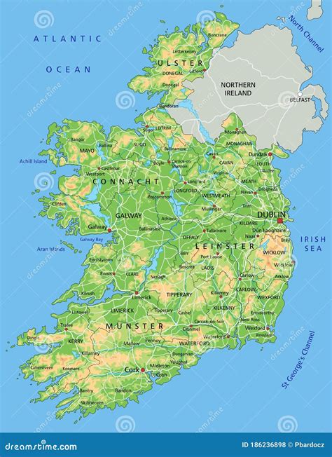 Cartina Fisica Dell Irlanda Ad Alto Dettaglio Con Etichettatura