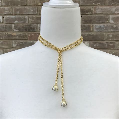Gold Chain And Pearl Lariat Necklace Fast And Free Shipping
