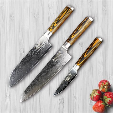 Sunnecko 3pcs Kitchen Knife Set Japanese Damascus Steel Sharp Chef