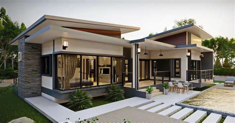 One Story Modern Style House With A Large Mirror On The Line My Home