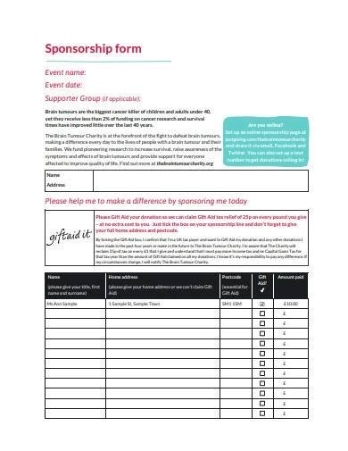 Free 10 Charity Sponsorship Form Samples Amp Templates In Ms Word Pdf