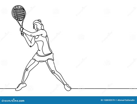 Tennis Player Continuous One Line Drawing Minimalism Style Of Sport