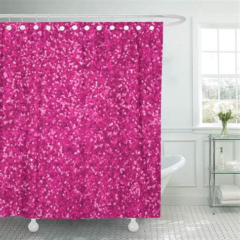 Cynlon Girly Hot Pink Faux Look Sparkly Sparkles Bling Bathroom Decor Bath Shower Curtain 60x72