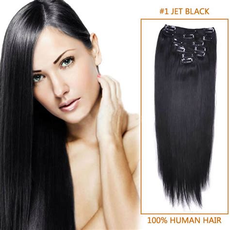 30 Inch 1 Jet Black Clip In Remy Human Hair Extensions 9pcs