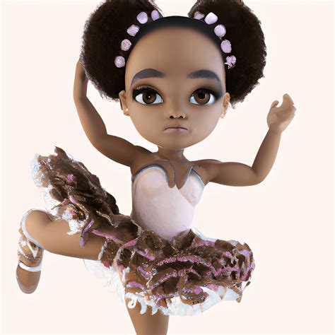 Cute African American Ballerina Doll Nursery Art Chibi Doll 3d Hyper