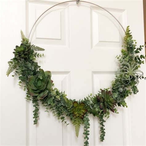 19 Succulent Wreath Modern Hoop Wreath With Faux Etsy Farmhouse