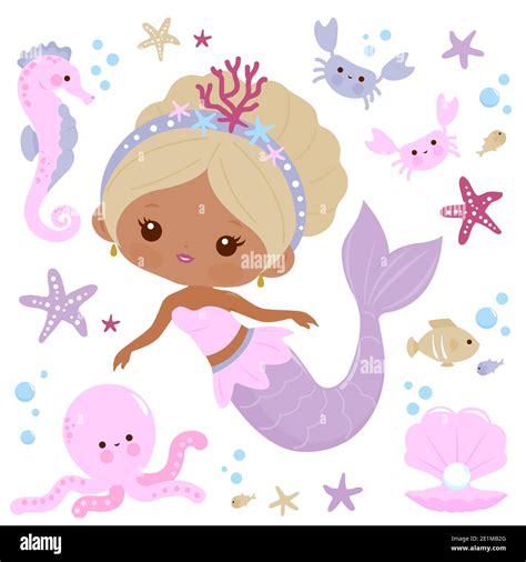 Cute Mermaid Sea Animals And Fish Under The Sea Stock Photo Alamy