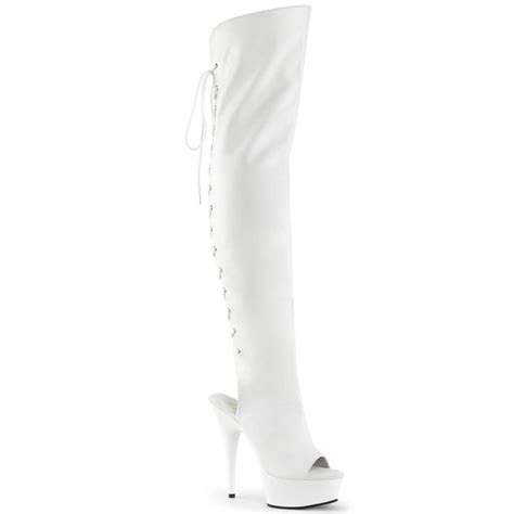 Pleaser Shoes Delight 3019 White Faux Leather 6 6 Inch 152cm