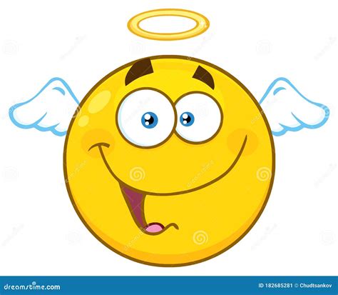 Smiling Angel Yellow Cartoon Emoji Face Character With Happy Expression