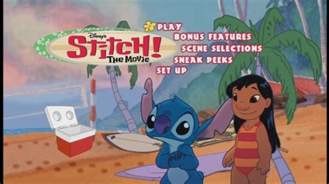 Displayed at the end has them posing at the gate of graceland, continuing the story of lilo and stitch's love of the music and style of elvis presley. Stitch! The Movie (2002) - DVD Movie Menus